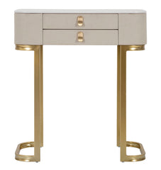 Console 2 tiroirs tissu Blanc dessus marbre pieds dorés
