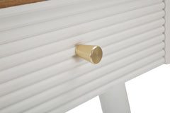 Table de chevet MATERA Bois Blanc et dessus en Bois Brun pieds Métal Doré