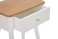 Table de chevet MATERA Bois Blanc et dessus en Bois Brun pieds Métal Doré