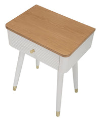 Table de chevet MATERA Bois Blanc et dessus en Bois Brun pieds Métal Doré