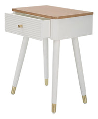 Table de chevet MATERA Bois Blanc et dessus en Bois Brun pieds Métal Doré