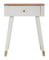 Table de chevet MATERA Bois Blanc et dessus en Bois Brun pieds Métal Doré