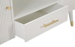 Meuble TV MATERA Bois Blanc avec Plateau Marron et Pieds Métal Doré