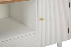 Meuble TV MATERA Bois Blanc avec Plateau Marron et Pieds Métal Doré