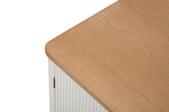 Meuble TV MATERA Bois Blanc avec Plateau Marron et Pieds Métal Doré