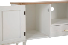 Meuble TV MATERA Bois Blanc avec Plateau Marron et Pieds Métal Doré