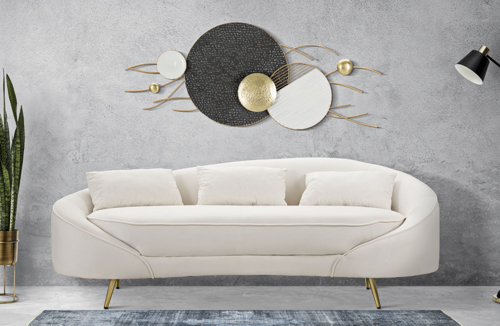 SOFA 3 SEATERS OSLO WITH CUSHIONS CREAM CM 185X84X68