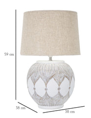 Lampe de table ronde Athènes Résine Blanc abat-jour Tissu Beige
