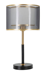 Lampe de table Niveaux métal noir et doré abat-jour gris transparent / blanc bordure dorée