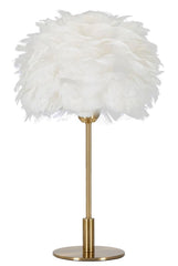 Lampe de table en métal doré abat-jour plumes blanches
