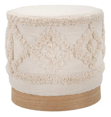 Pouf rond Damasco Tissu matelassé base en bois