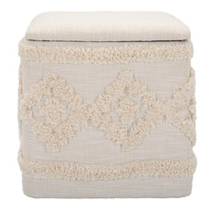 Pouf carré en tissu Damasco avec rangement Crème