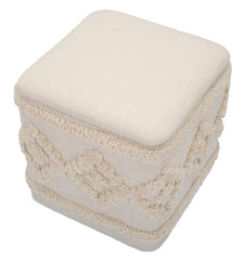 Pouf carré en tissu Damasco avec rangement Crème