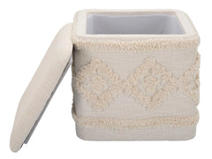 Pouf carré en tissu Damasco avec rangement Crème