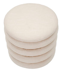Pouf rond matelassé Bois et Tissu Beige