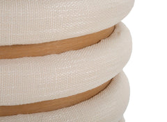 Pouf rond matelassé Bois et Tissu Beige