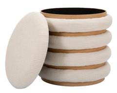 Pouf rond matelassé Bois et Tissu Beige