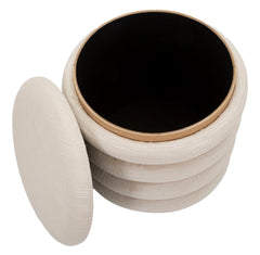 Pouf rond matelassé Bois et Tissu Beige