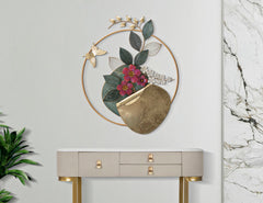 Panneau mural décoratif en métal 3D rond fleurs colorées
