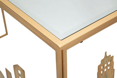 Console rectangulaire métal doré avec plateau en verre miroir
