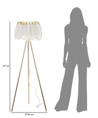 Lampadaire en métal doré abat-jour plumes blanches