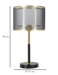 Lampe de table Niveaux métal noir et doré abat-jour gris transparent / blanc bordure dorée