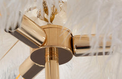 Lampe sur pied Palm Métal Doré abat-jour Plumes Blanches