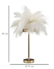 Lampe de table Palm Métal doré abat-jour plumes blanches