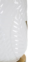 Lampe de table céramique blanche et dorée abat-jour tissu blanc bords dorés