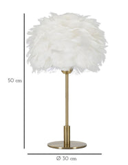 Lampe de table en métal doré abat-jour plumes blanches