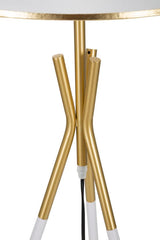 Lampadaire Triply Métal Blanc et Doré Abat-jour Tissu Blanc