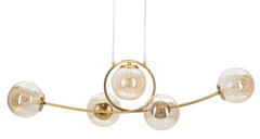 Plafonnier en métal doré 5 lumières verre blanc
