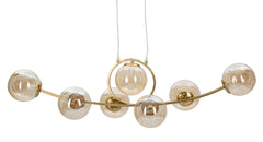 Lampe de plafond Japon 7 lumières métal doré et verre blanc