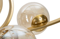 Lampe de plafond Japon 7 lumières métal doré et verre blanc