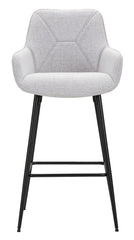 Tabouret de bar en tissu rembourré gris pieds métal noir (lot de 2)
