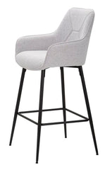 Tabouret de bar en tissu rembourré gris pieds métal noir (lot de 2)