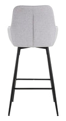 Tabouret de bar en tissu rembourré gris pieds métal noir (lot de 2)