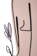 Panneau mural décoratif 3D métal Noir fille assise fleurs colorées