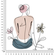 Panneau mural décoratif 3D métal Noir fille assise fleurs colorées