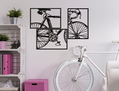 Panneau mural décoratif 3D vélo métal Noir ensemble de 3 pcs