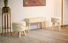 Tabouret rond Damasco Tissu rembourré pieds bois