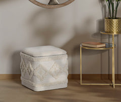 Pouf carré en tissu Damasco avec rangement Crème
