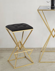 Tabouret de bar Pyramide métal doré Tissu noir