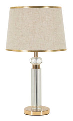 Lampe de table Praga métal doré abat-jour tissu beige bordure dorée