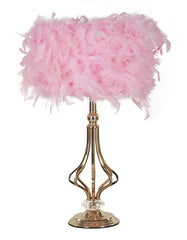 Lampe de table Tarty Métal Doré abat-jour plumes Roses