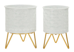 Ensemble de porte-vase Carly métal blanc et support doré
