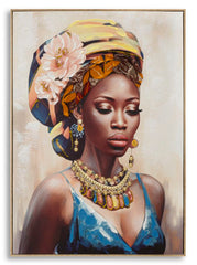 Peinture sur toile femme traditionnelle cadre bois et métal doré