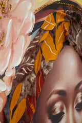 Peinture sur toile femme traditionnelle cadre bois et métal doré