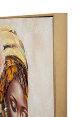 Peinture sur toile femme traditionnelle cadre bois et métal doré