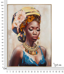 Peinture sur toile femme traditionnelle cadre bois et métal doré
